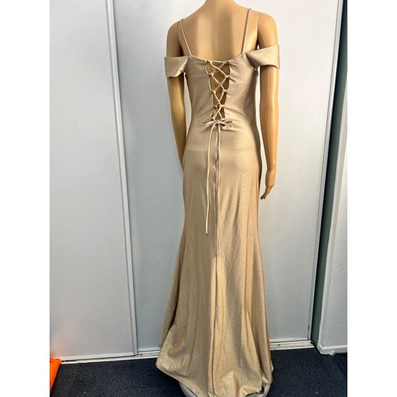 Jo + El Off Shoulder Gown Long Elegant Golden Party Evening Dress Womens Size M - Picture 3 of 16